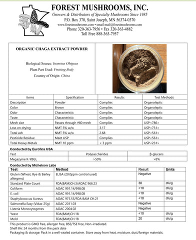 Dried Organic Chaga Mushroom EXTRACT POWDER