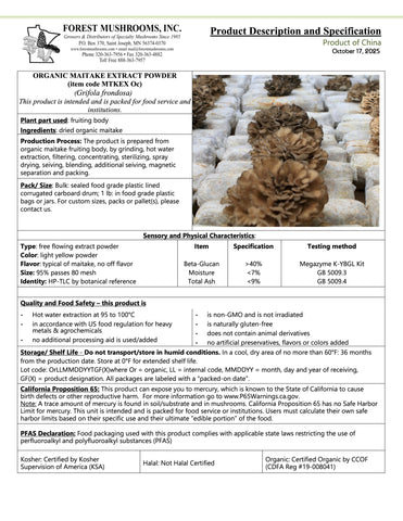 Dried Organic Maitake Mushroom EXTRACT POWDER V.2025