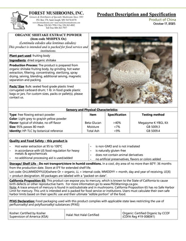 Dried Organic Shiitake Mushroom EXTRACT POWDER V.2025