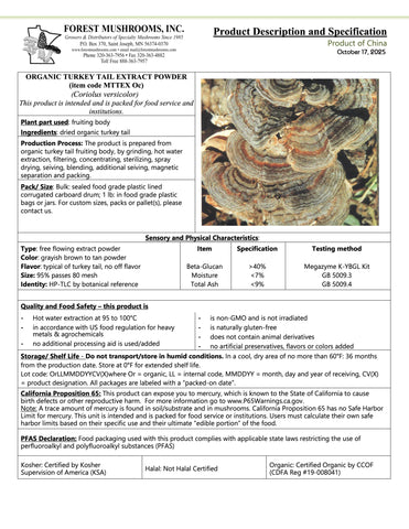 Dried Organic Turkey Tail Mushroom EXTRACT POWDER V.2025