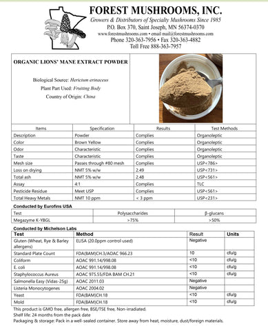 Dried Organic Lion's Mane (Pom-Pom) Mushroom Extract Powder